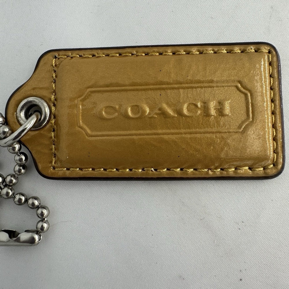 Coach Gold Metallic Leather Hangtag Key Fob Bag Charm Keychain 2.5"